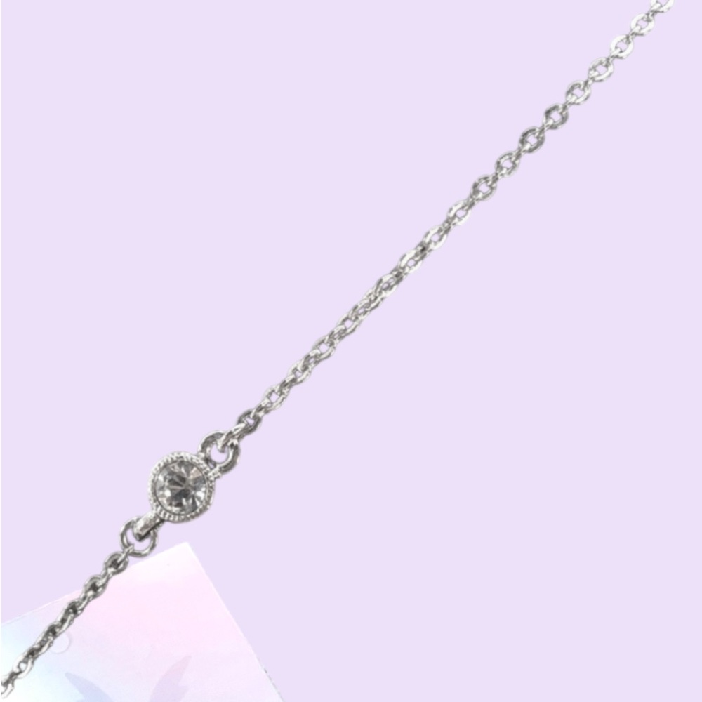 Dior: Crystal Logo Bar Rhinestone Silver Necklace - Picture 12 of 16